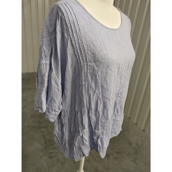 PureJill 100% Linen Top Blouse Blue White Blend Flowy Loose Fit XL - Picture 2 of 4